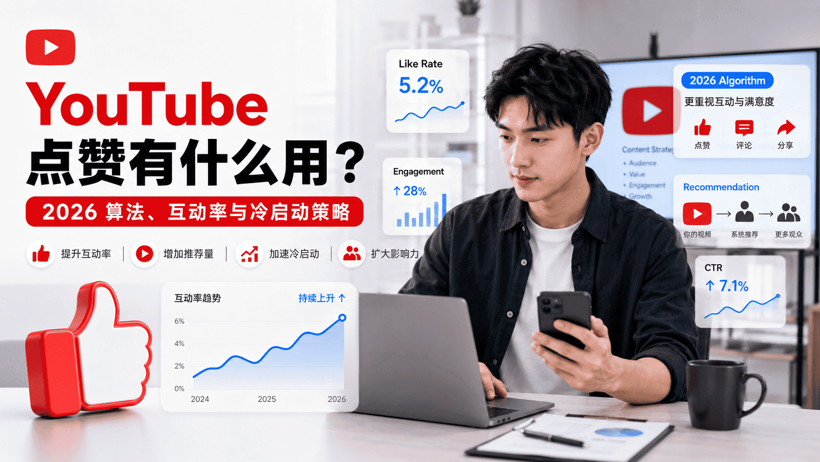 YouTube点赞有什么用？油管互动率和推荐价值解析