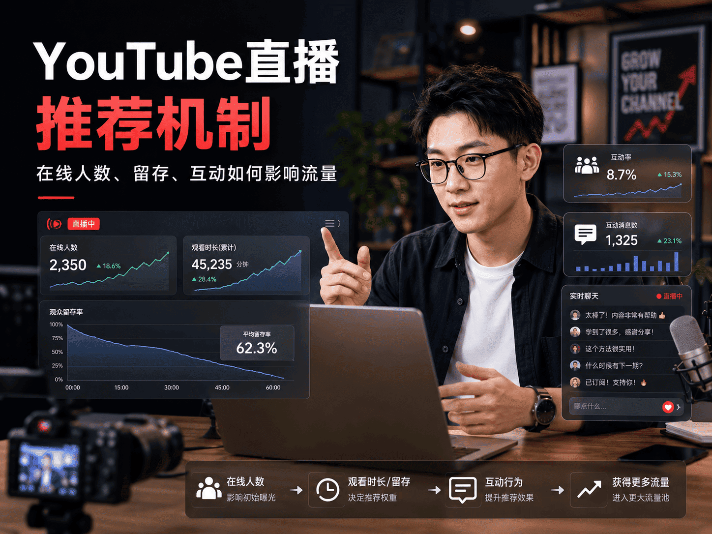 YouTube直播推荐机制：在线人数、留存和互动如何影响流量