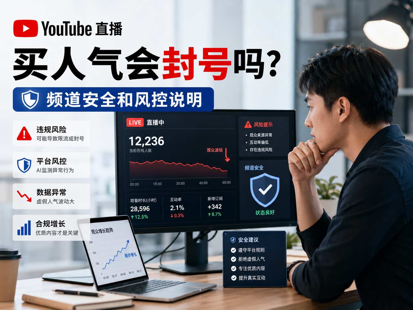 YouTube直播买人气会封号吗？频道安全和风控说明