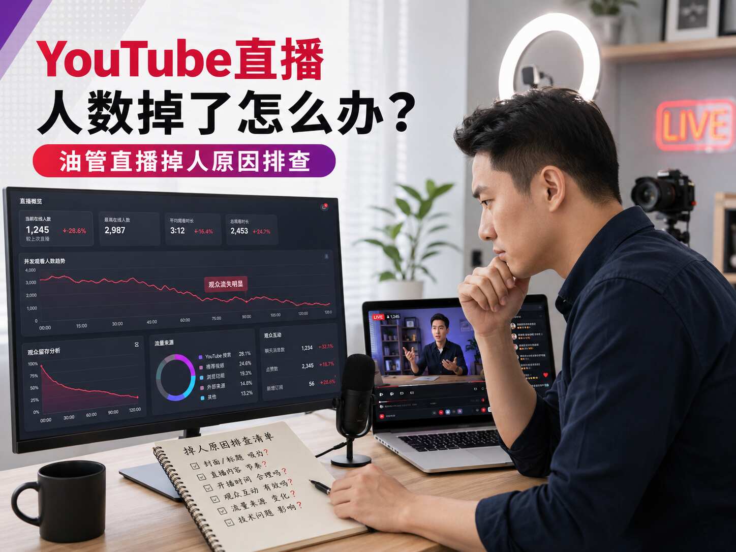 YouTube直播人数掉了怎么办？油管直播掉人原因排查