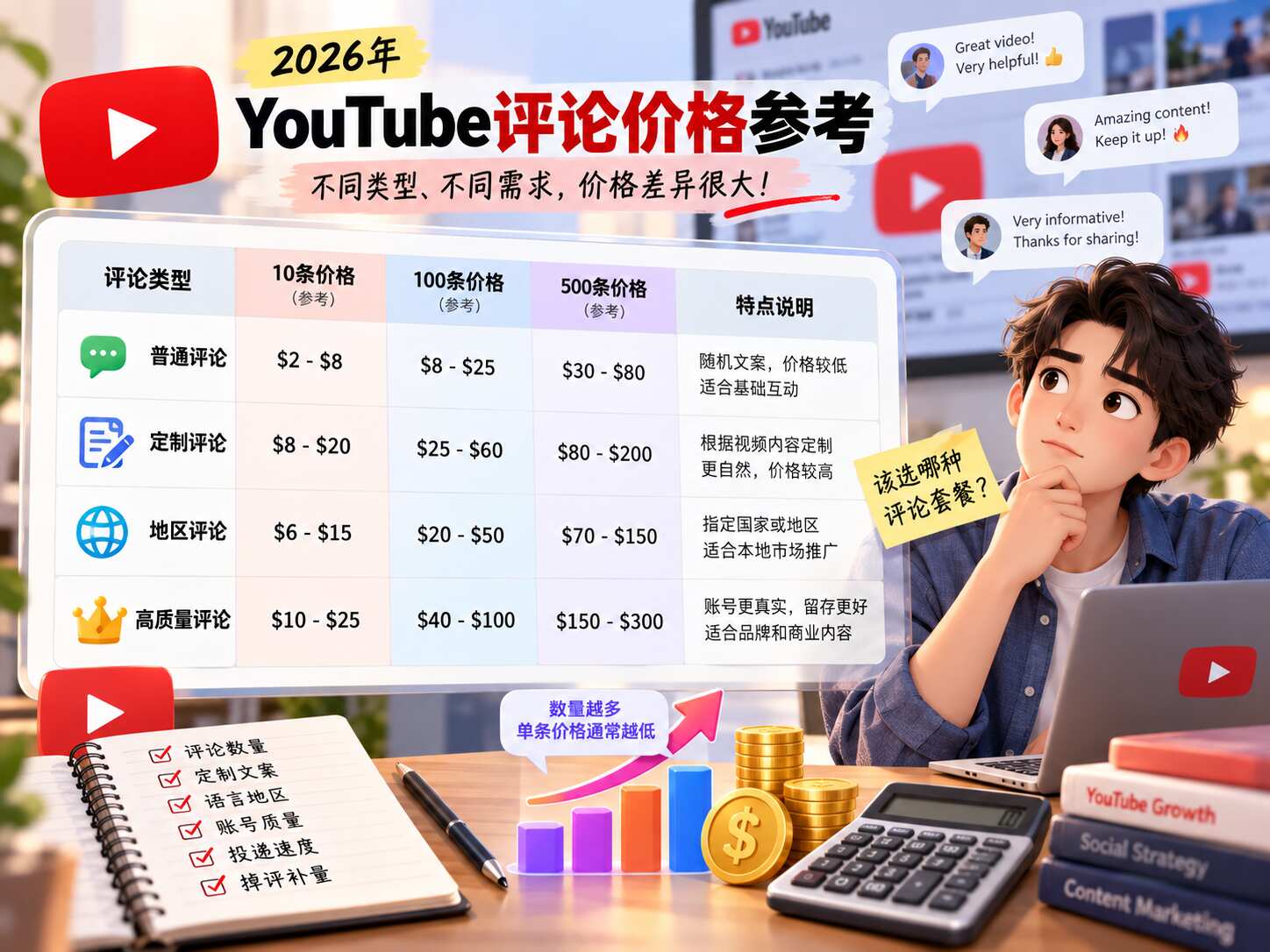 YouTube评论多少钱