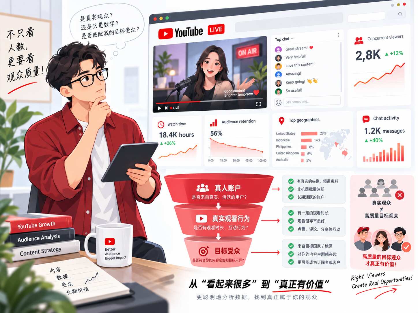 YouTube直播真人观看怎么判断