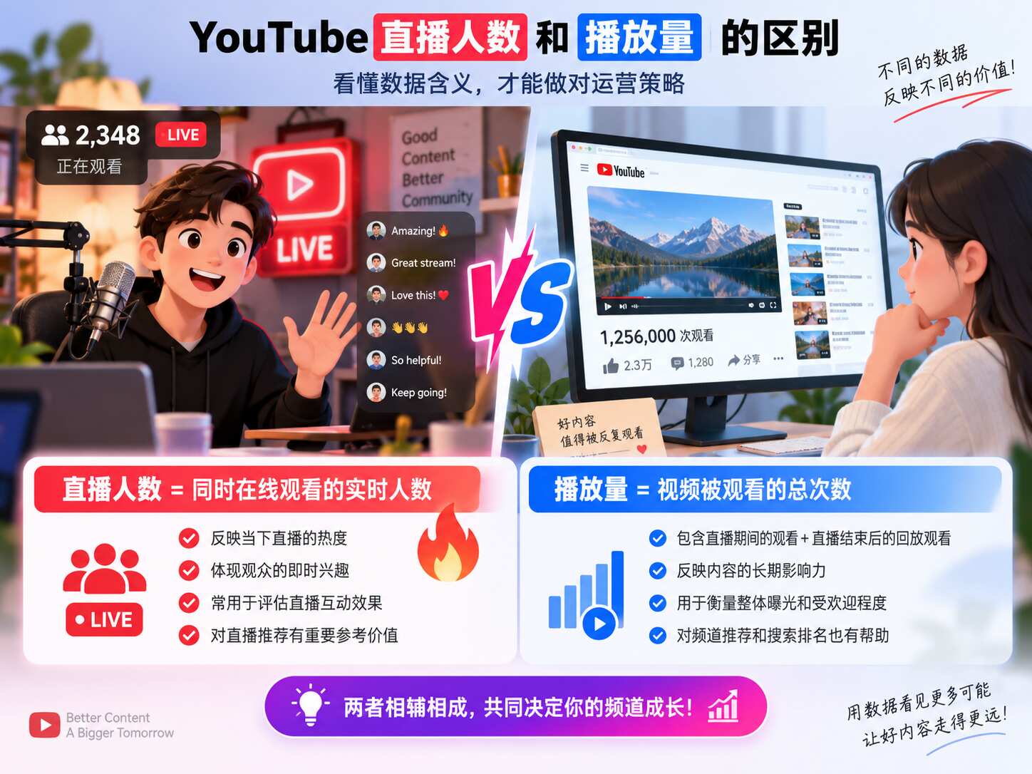 YouTube直播人数和播放量区别