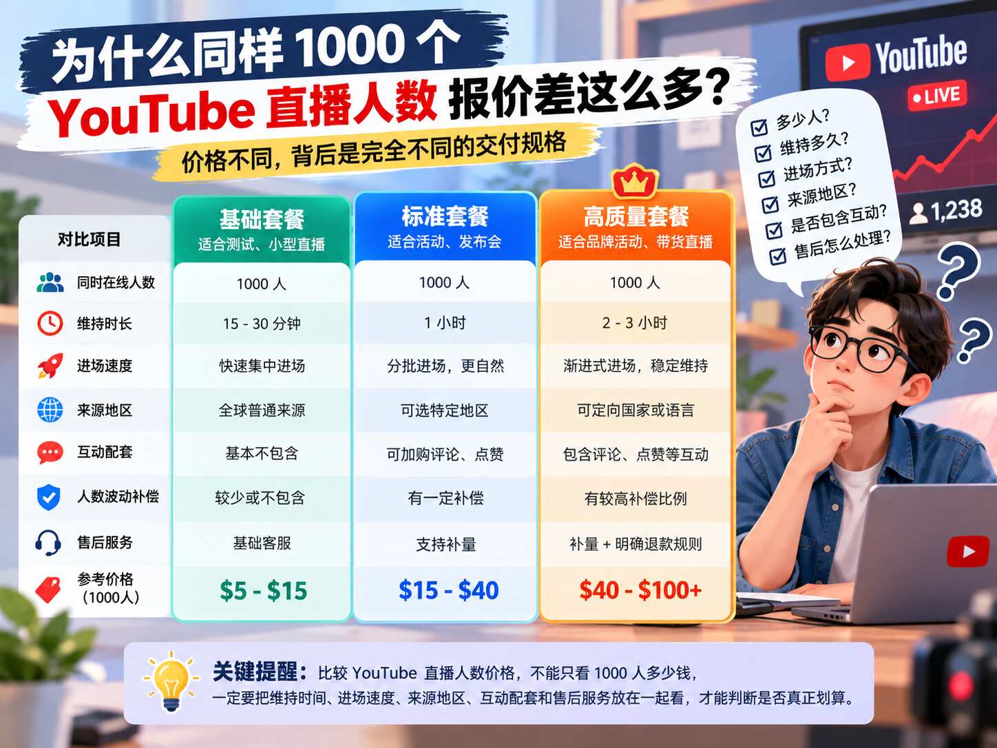 YouTube直播人数多少钱